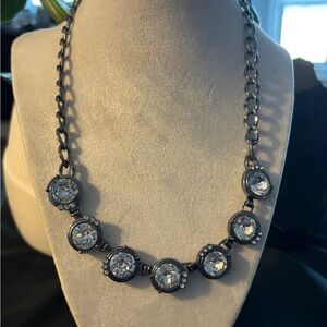 Silpada K&R Gunmetal Crystal Necklace | Bold Round Bezel Statement |